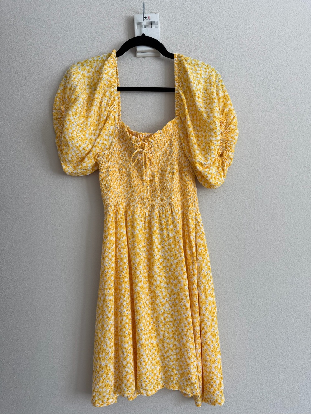 Yellow Floral Puff-Sleeve Midi Dress